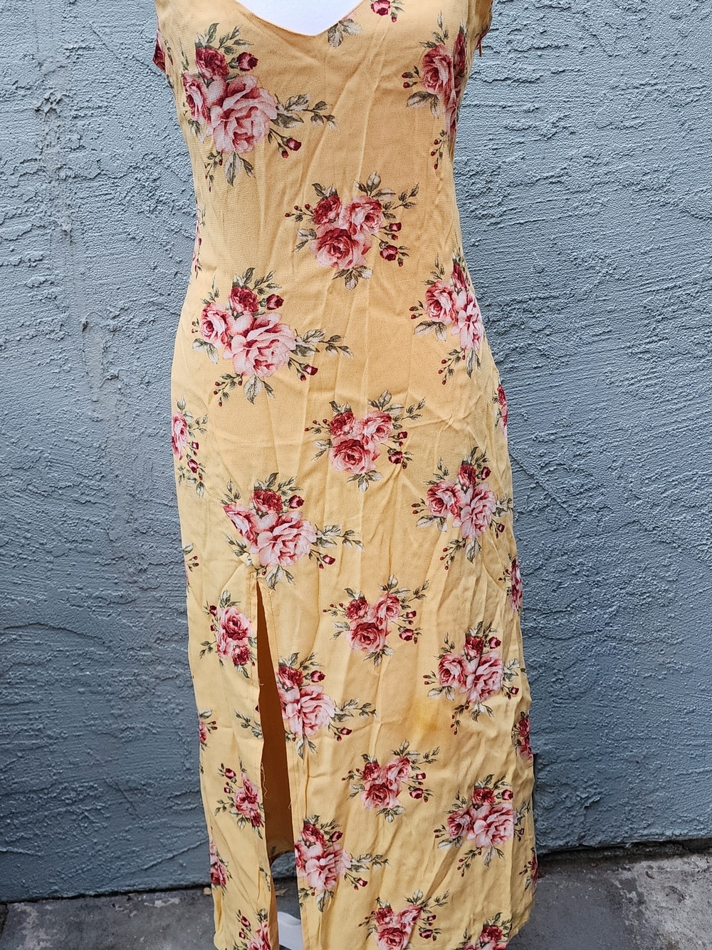 Forever 21 Yellow Floral Spaghetti Strap Slip Dress with Front Slit [S]